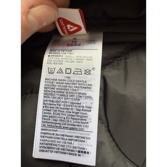 Gap Quilted Lghtweight Jacket Primaloft Water Resistant Black Size XL NWT - Picture 6 of 12